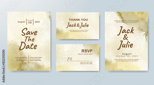 Set of Wedding invitation with abstract splash watercolor