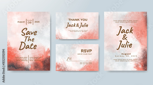 Set of Wedding invitation with abstract splash watercolor