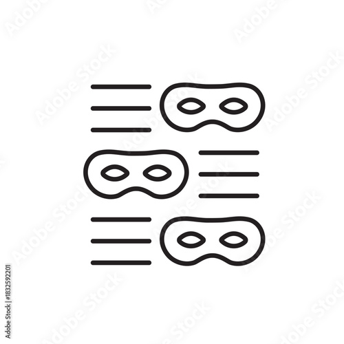 A vector icon representing anonymization through data masking and text obfuscation, created in line style with editable stroke
