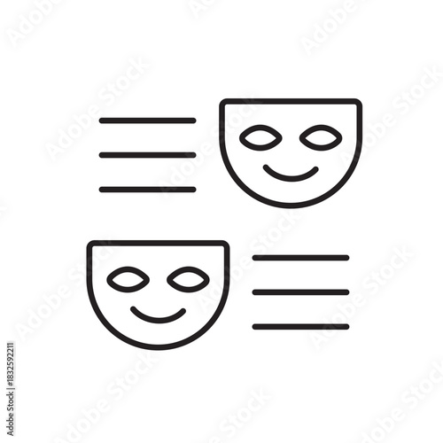A vector icon representing multi-layer anonymization using multiple masks and structured text, created in line style with editable stroke