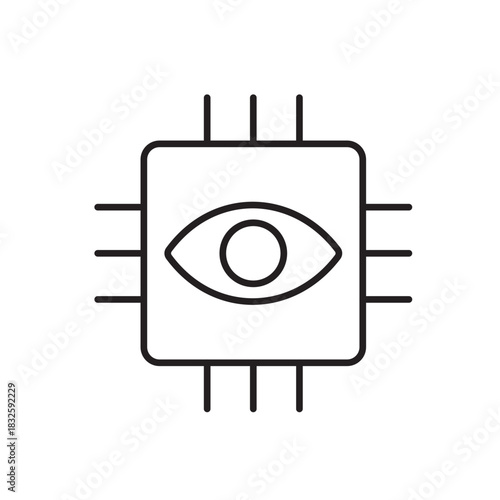A vector icon representing safety monitoring in AI systems with a chip and eye, created in line style with editable stroke