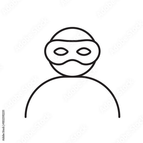 A vector icon representing individual anonymization with a person in a mask, created in line style with editable stroke