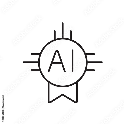 A vector icon representing official AI certification with a ribbon seal, created in line style with editable stroke