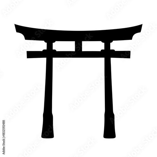 Silhouette of a Traditional Japanese Torii Gate Symbolic Architecture Structure