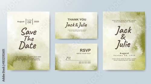 Set of Wedding invitation with abstract splash watercolor