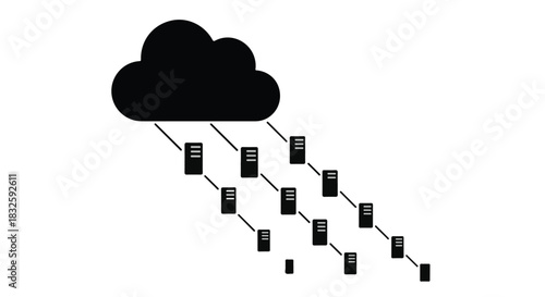 Servers falling from a dark cloud like rain, symbolizing data loss or a digital storm.