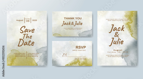 Set of Wedding invitation with abstract splash watercolor