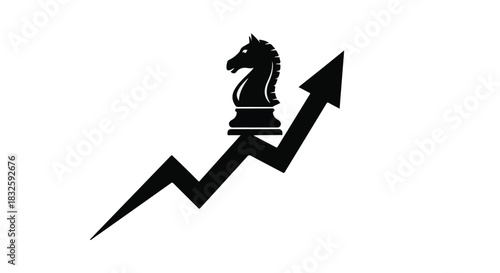Chess knight piece atop an upward trending graph symbolizing strategic growth and success.
