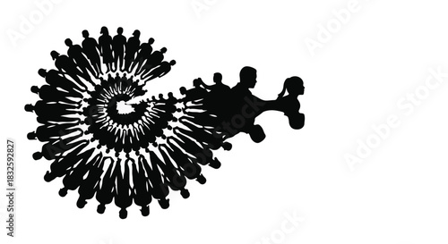 Abstract spiral of diverse people symbolizing unity and growth
