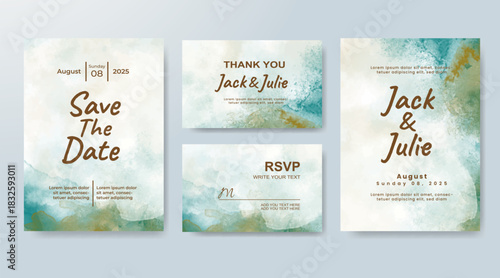 Set of Wedding invitation with abstract splash watercolor
