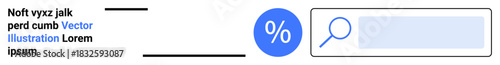 Search functionality, web design, user interface, data retrieval, online tools, percentage graphics. Display of a percentage symbol next to a search bar. Search functionality and web design concept