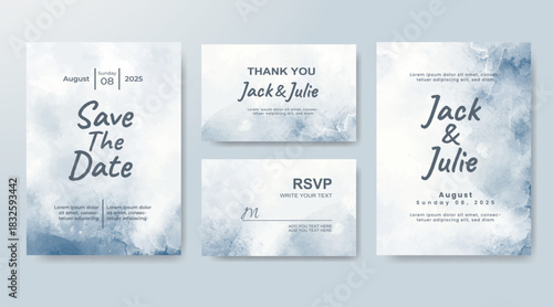 Set of Wedding invitation with abstract splash watercolor