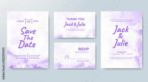 Set of Wedding invitation with abstract splash watercolor