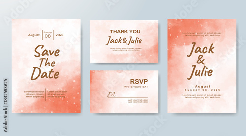 Set of Wedding invitation with abstract splash watercolor