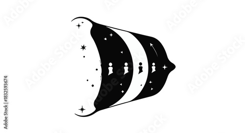 Abstract celestial design with swirling cosmic patterns and starry elements