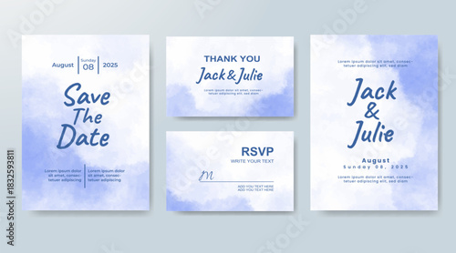 Set of Wedding invitation with abstract splash watercolor