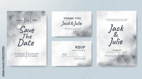 Set of Wedding invitation with abstract splash watercolor