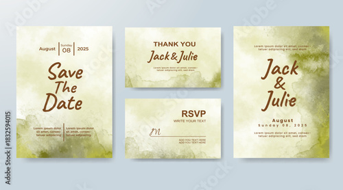 Set of Wedding invitation with abstract splash watercolor
