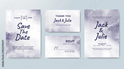 Set of Wedding invitation with abstract splash watercolor