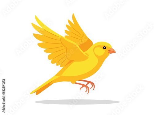 Cartoon Canary in Flight with Bright Yellow Plumage and Orange Beak