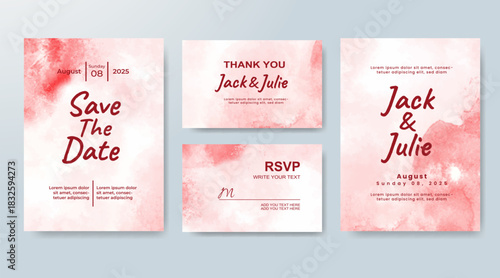 Set of Wedding invitation with abstract splash watercolor