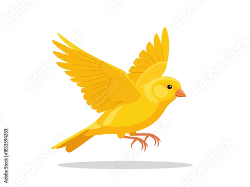 Cartoon Yellow Canary Bird Flying with Wings Spread