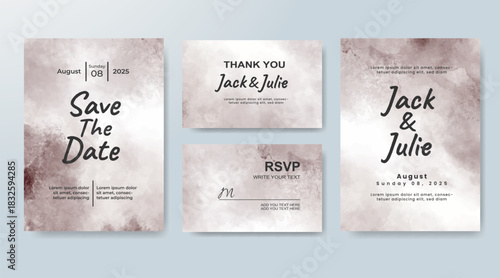 Set of Wedding invitation with abstract splash watercolor