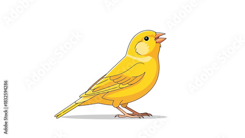 Cartoon Illustration of a Bright Yellow Canary Bird Singing