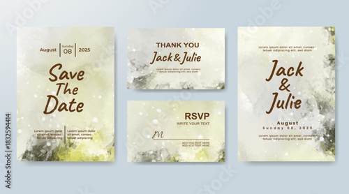 Set of Wedding invitation with abstract splash watercolor