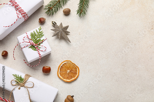 Christmas gifts on light ba...