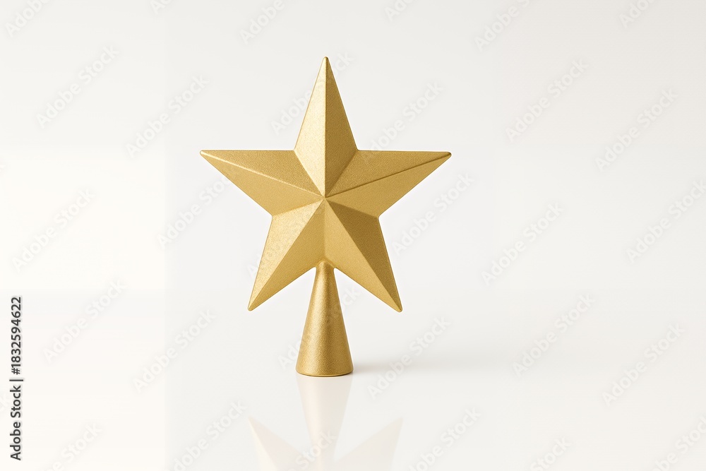Obraz premium Gleaming golden star atop a Christmas tree, radiating holiday cheer and festive spirit, perfect for greeting cards and seasonal designs, celebrate the season