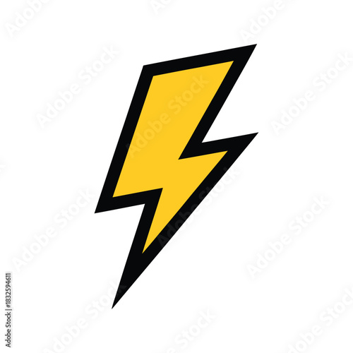 Simple yellow lightning bolt icon with black outline, symbolizing electricity, power, energy, and speed