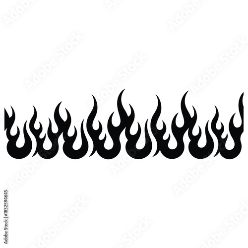 Black tribal flame border design element, perfect for tattoo or decal application