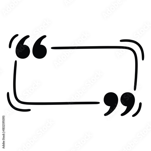 Hand drawn black outline quote box frame with quotation mark icon for text message or comment