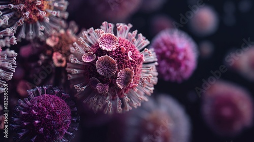 Intricate viral structures display stunning microscopic detail, offering a powerful visual for medical research, education, and health awareness campaigns, promoting scientific understanding