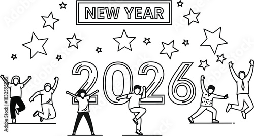 New year 2026 celebration party people stars holiday event festive greeting