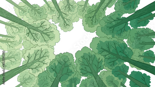 Looking Up A Graphic View of a Lush Green Forest Canopy with a Clearing in the Center