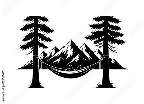Relaxing hammock mountain view evokes vacation bliss and outdoor escape