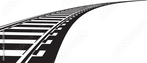 Curved Railroad Tracks Leading into the Distance on White Background railway train