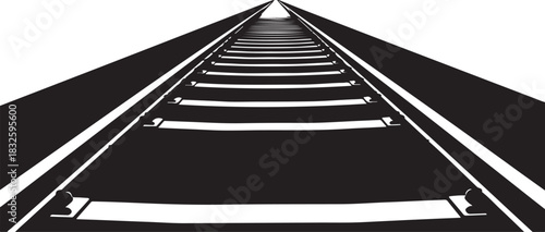 Perspective view of a black and white railroad track vanishing point railway train