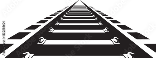 Railroad Tracks Converging to a Distant Point with White Background railway train