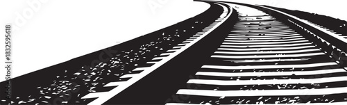 Railroad tracks curving into the distance on a white background train railway