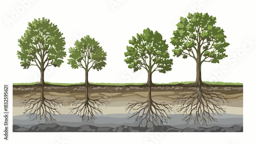 Trees with Roots Illustration of Growth and Ground Water