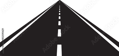 Straight asphalt road with dashed white lines receding into distance highway street