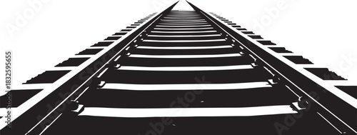 Straight Railroad Tracks Converging to a Distant Point on White Background railway