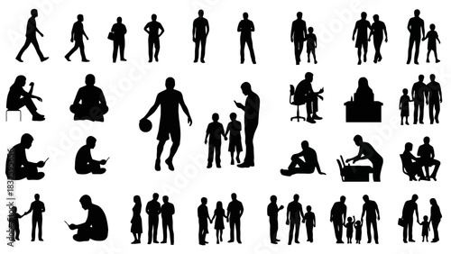 Collection of Silhouetted Figures in Various Poses and Activities
