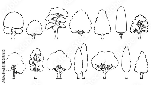 Collection of Line Art Tree Silhouettes for Design and Illustration Projects