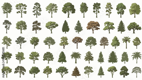Collection of Various Tree Illustrations and Designs for Nature and Environmental Concepts
