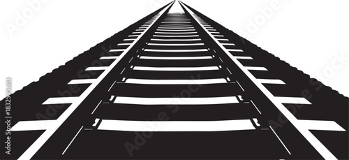Straight Railroad Tracks Converging to a Distant Point with White Background railway