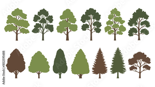 Diverse Tree Silhouettes A Collection of Various Tree Shapes and Styles for Design